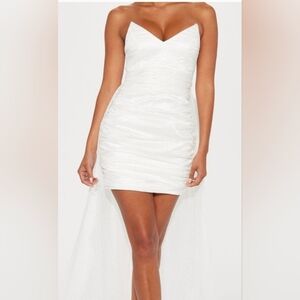 Fashion Nova Bridal Shower Mini Dress With Train White L NWT